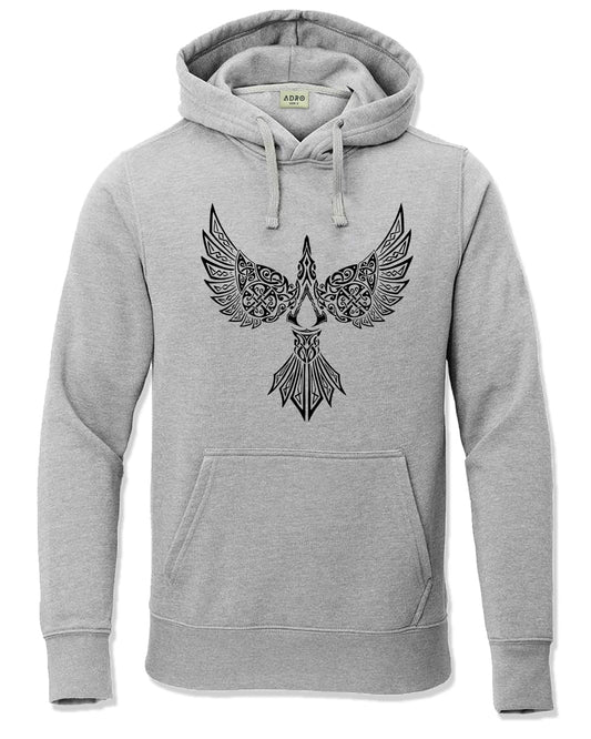 ADRO Mens Cotton Neck Hooded Sweatshirt (H24-BIRD-GR_Grey