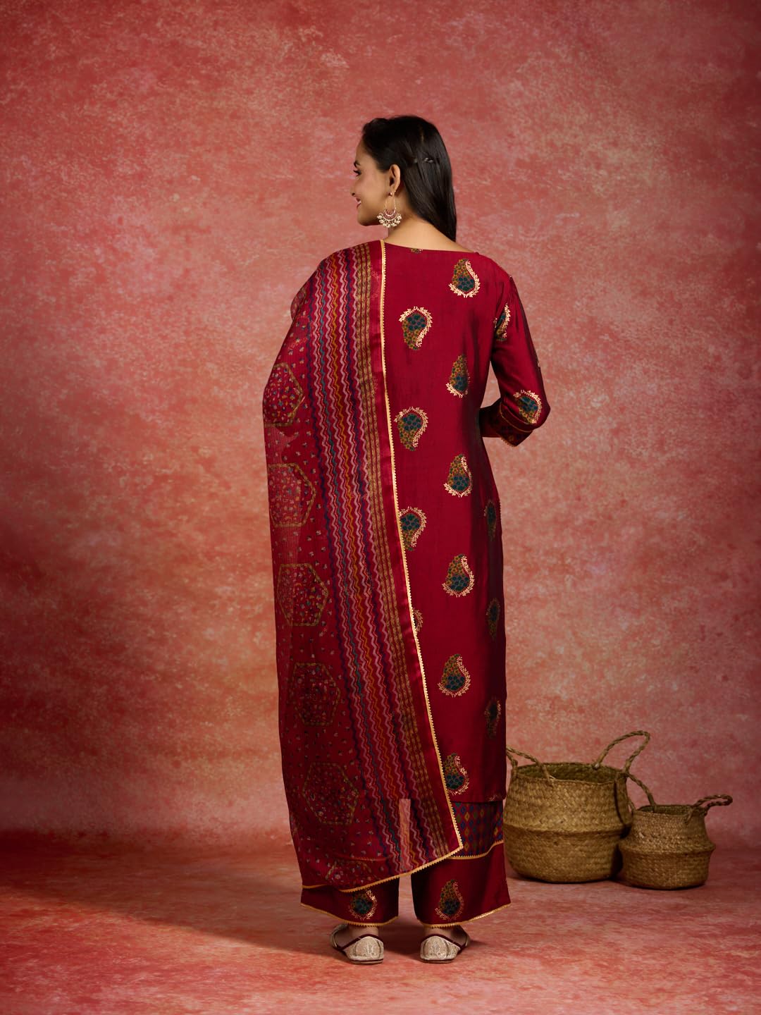 Libas WomenS Silk Blend Kurta Sets (34612_Red