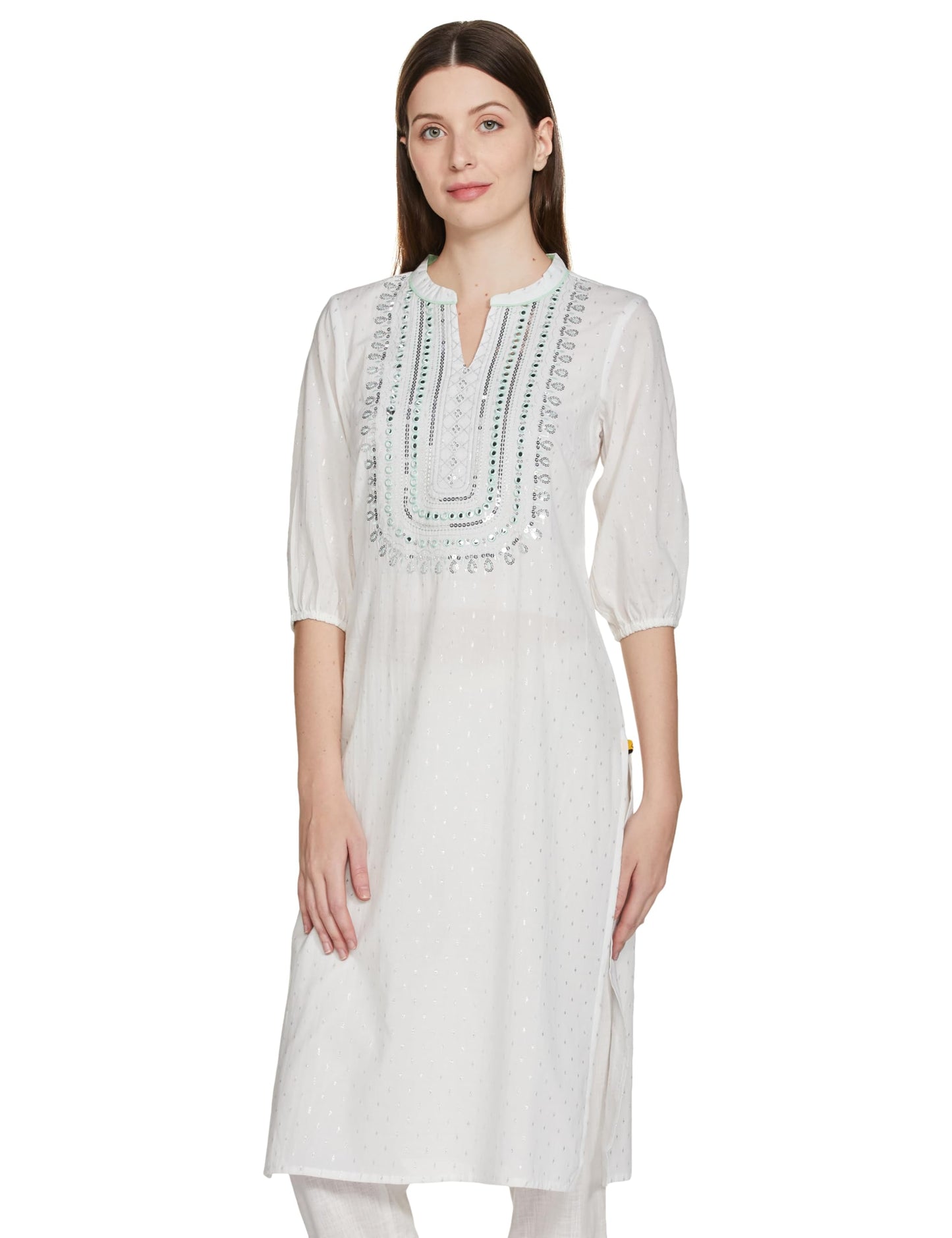 Aurelia WomenS Cotton Regular White Embroidered Straight Kurta (23Fea13851-605283
