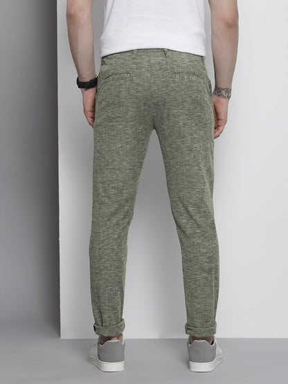 The Indian Garage Co Men Slim Fit Solid Mid-Rise Jogger Trousers Olive