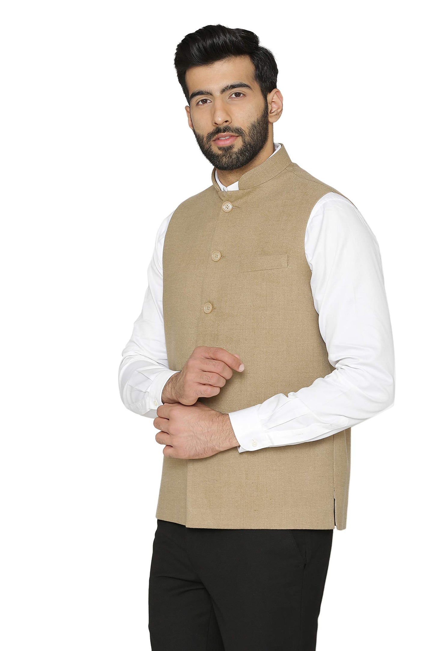 WINTAGE Mens Tweed Wool Festive and Casual Nehru Jacket Vest Waistcoat : Brown