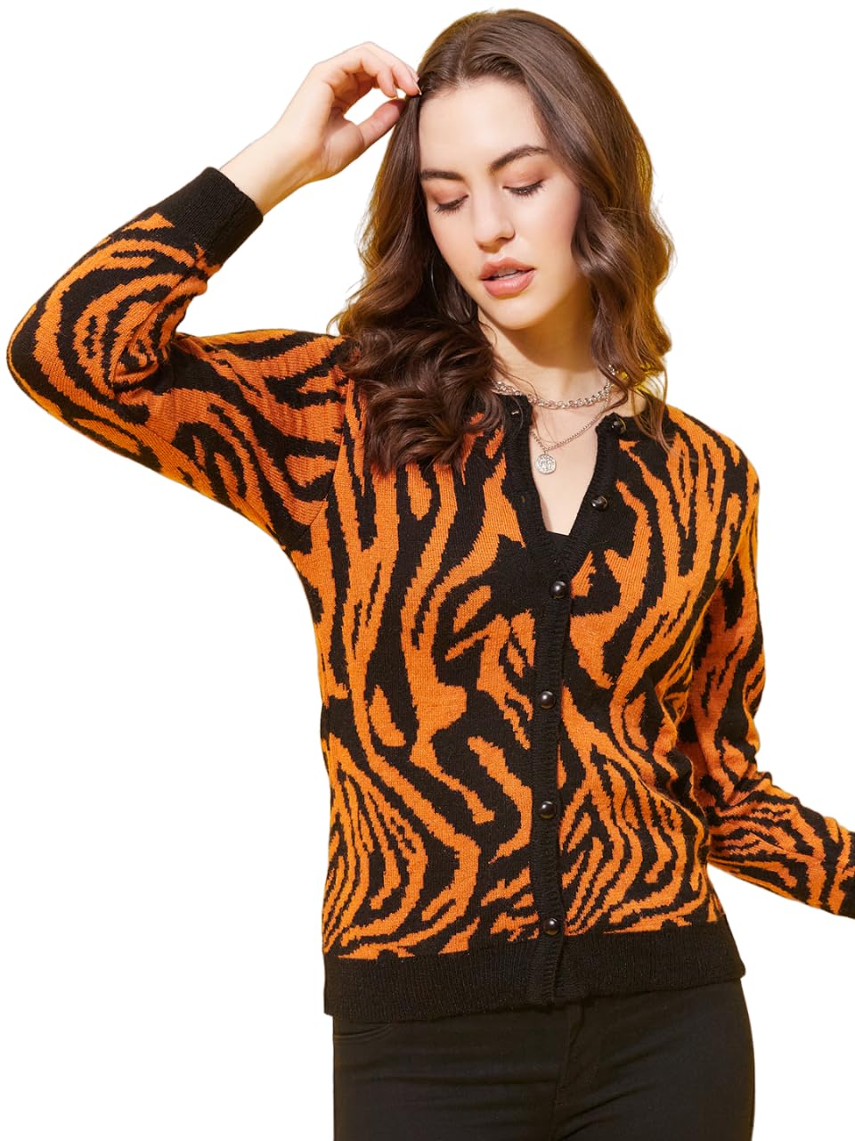 Modeve Animal Print Casual Women Rust Sweater