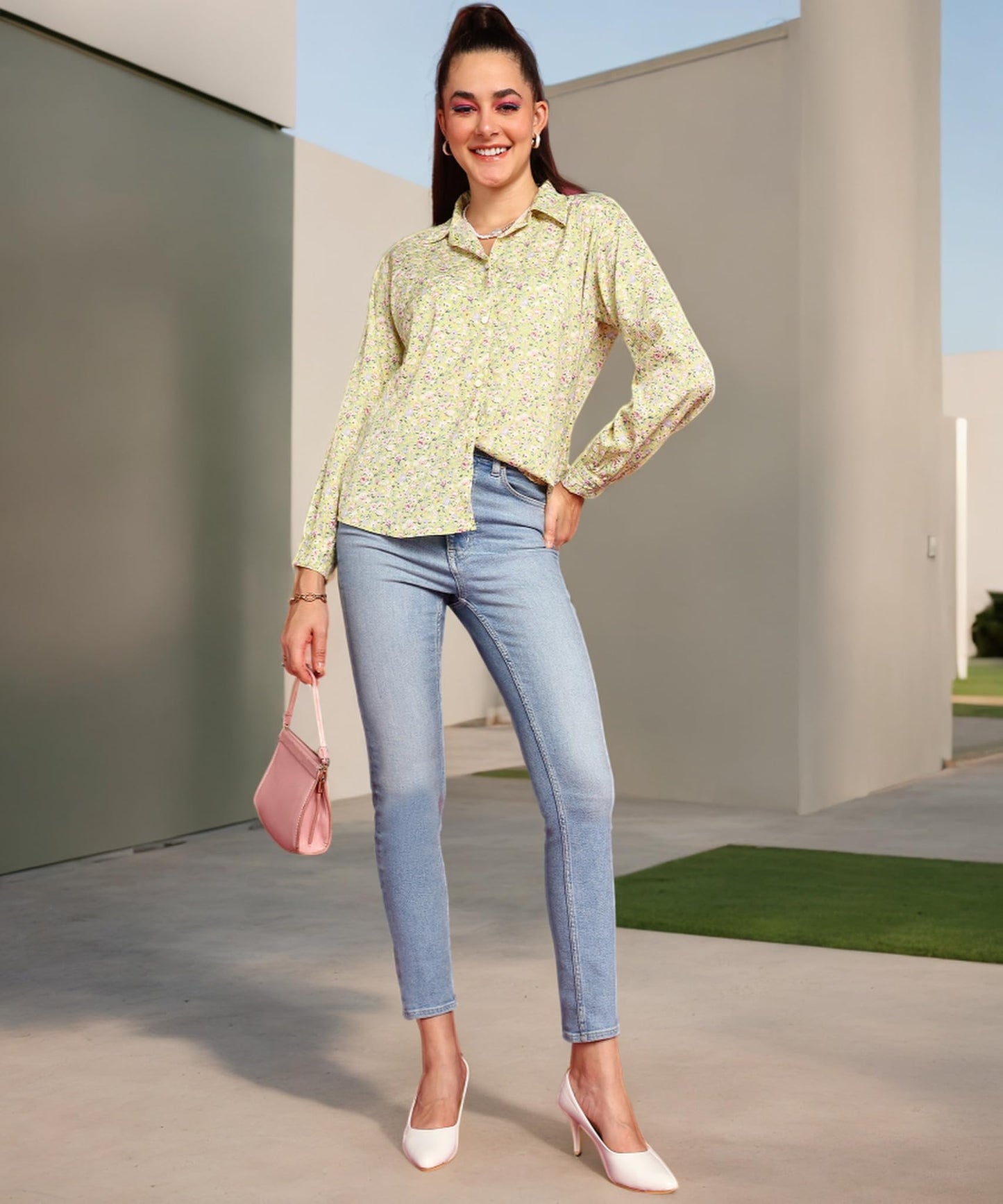 POPWINGS Printed Full-Sleeves Regular-Fit Polyester Printed Shirt for Women Stylish Western Casual Wear