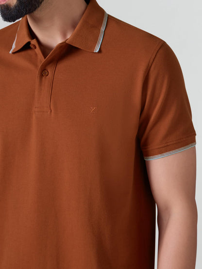 XYXX Accent Solid Halfsleeve Polo Tshirt for Men Brick Red