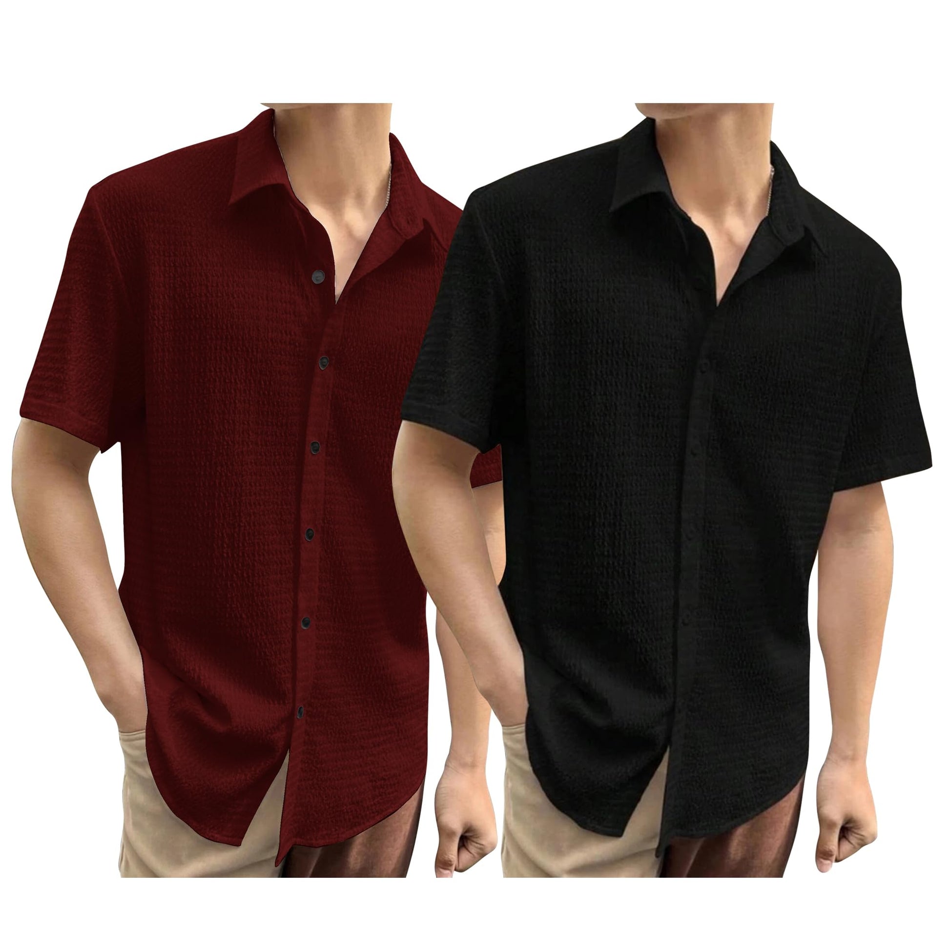 I Enterprise MenS Regular Fit Solid Soft Touch Cotton Casual Shirt Design With Spread Collar & Half Sleeve (Pack Of 2) Color_Ma