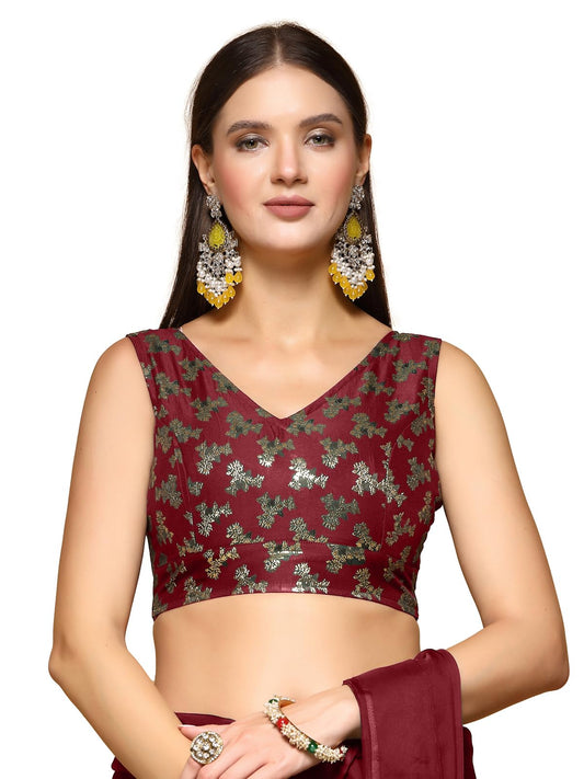 OOMPH! Readymade Blouse for Women, Brocade, Sleeveless, V-Neck, rbbl655