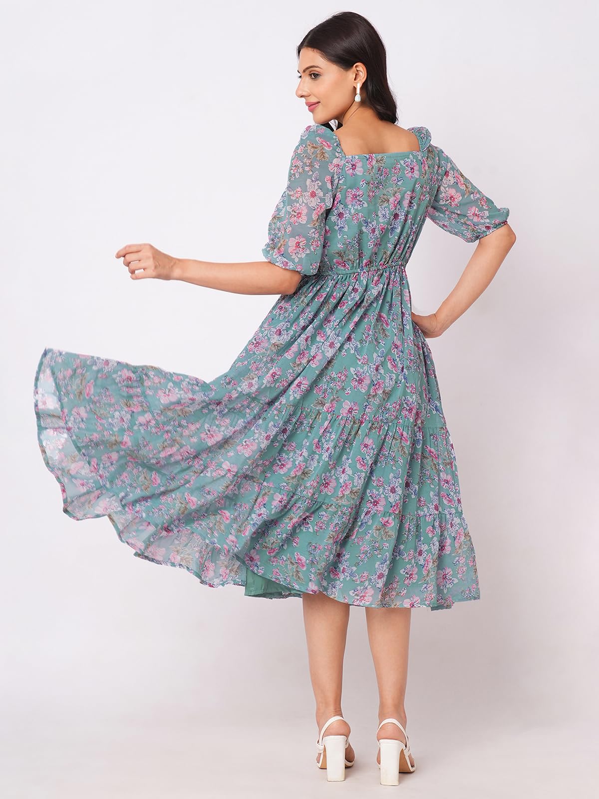 Selvia Western Dress For Women|Georgette Dress For Women| Dress|Floral Printed Dress For Women|One Piece Dress For Women (737Dtk