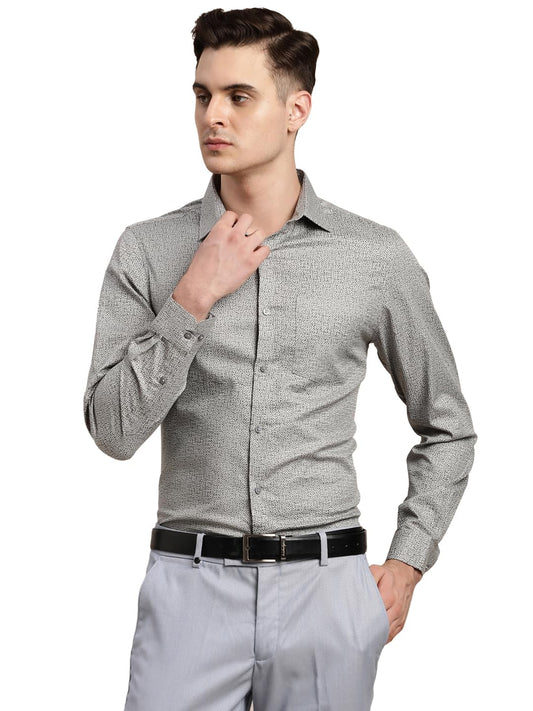 Turtle Men 100% Cotton Grey Printed Slim Fit Formal Shirt