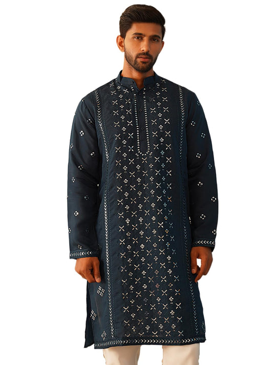 Jompers Mens Embroidered & Sequin Cotton Blend Kurta