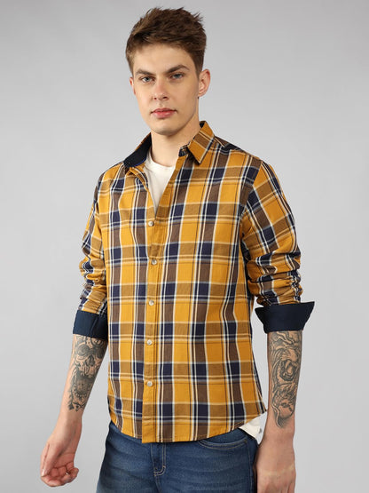 Dennis Lingo MenS | Yellow | Checks | Regular Collar | Full Sleeve | Relaxed | Casual Shirt