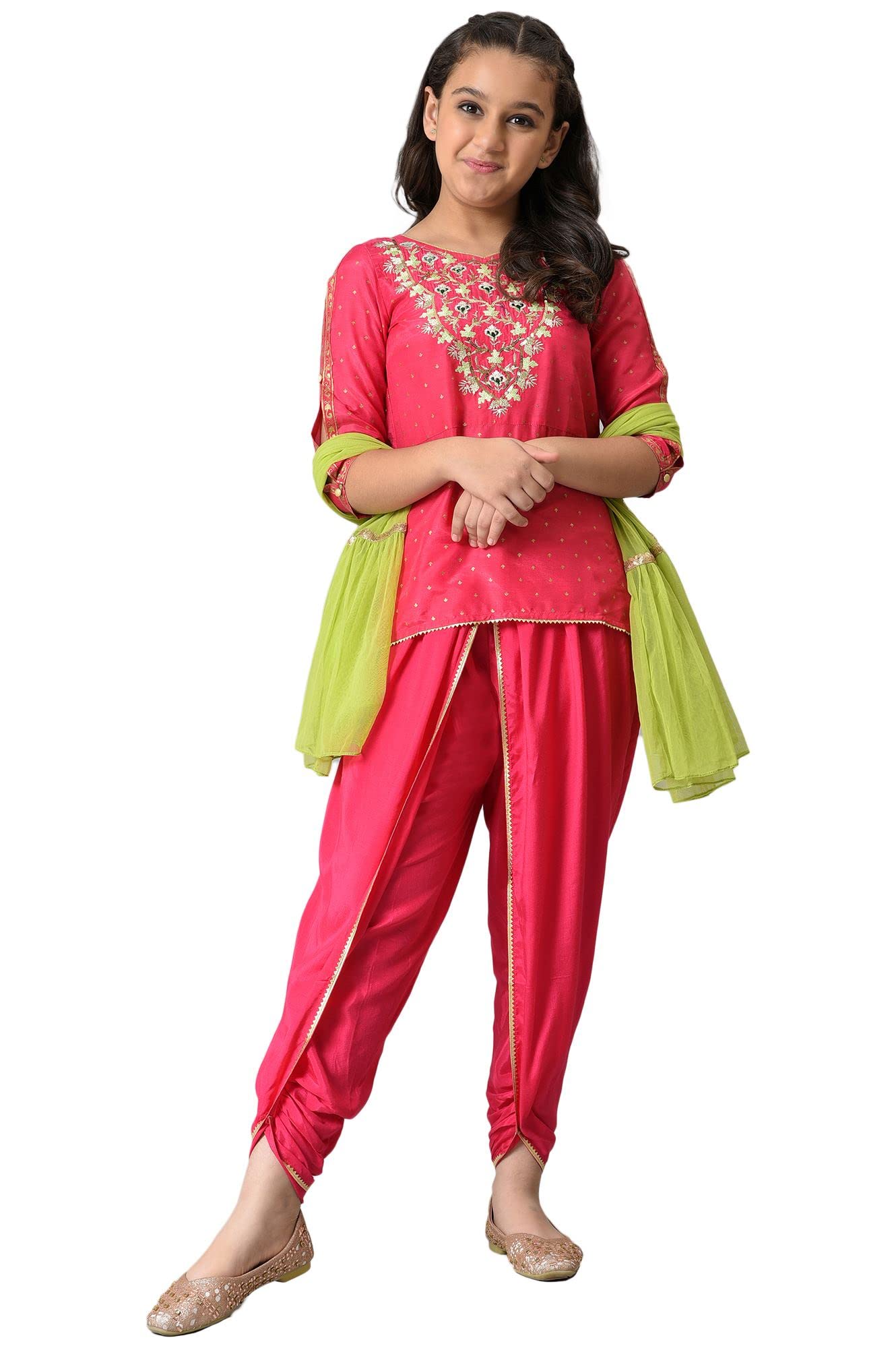 Aurelia Girl'S Viscose Kurta & Dhoti & Dupatta (22Aug10284C-506192_Pink