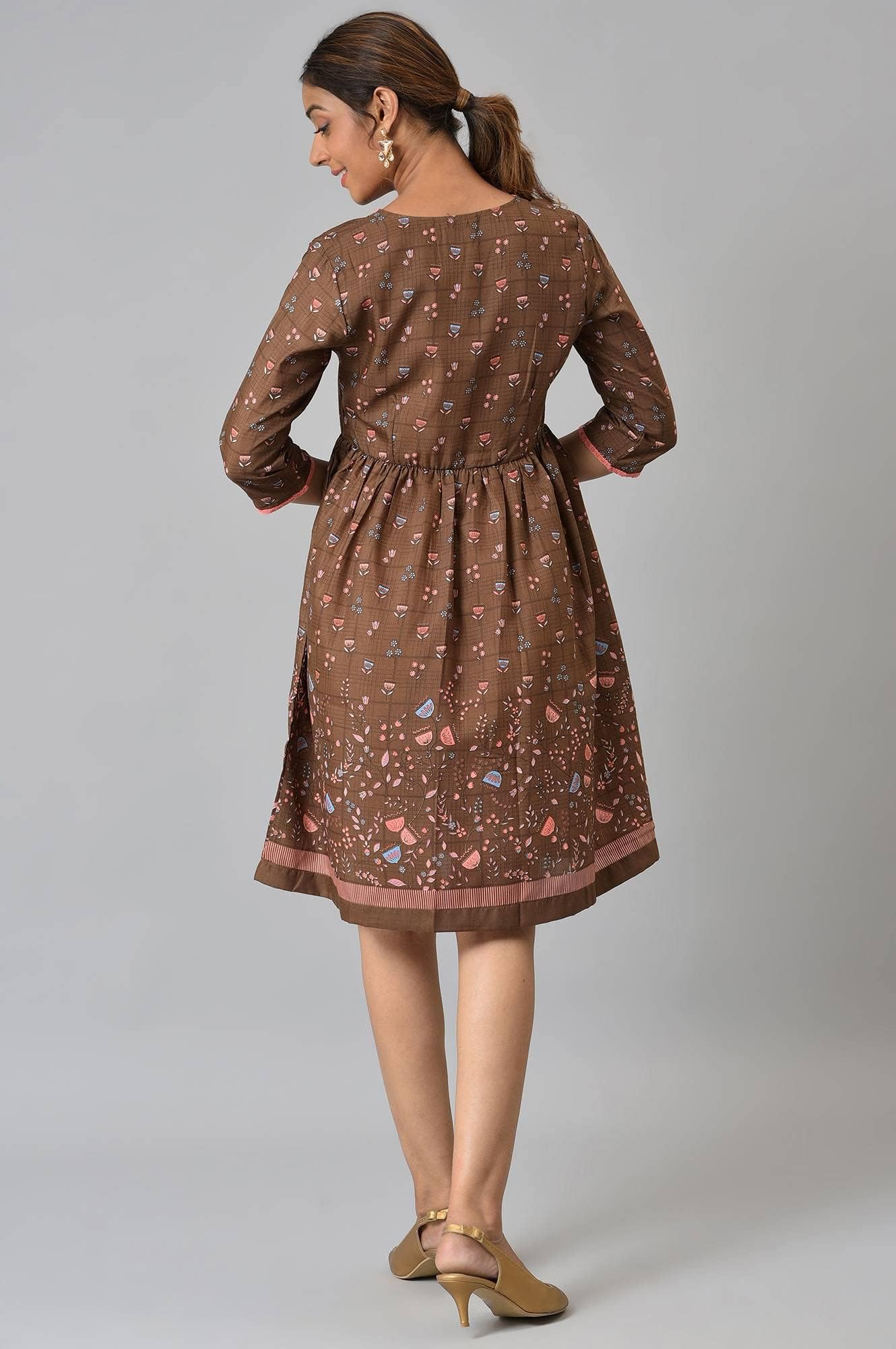 Aurelia WomenS Polyester Fit And Flare Knee-Length Casual Dress (22Ona13070-505324_Brown