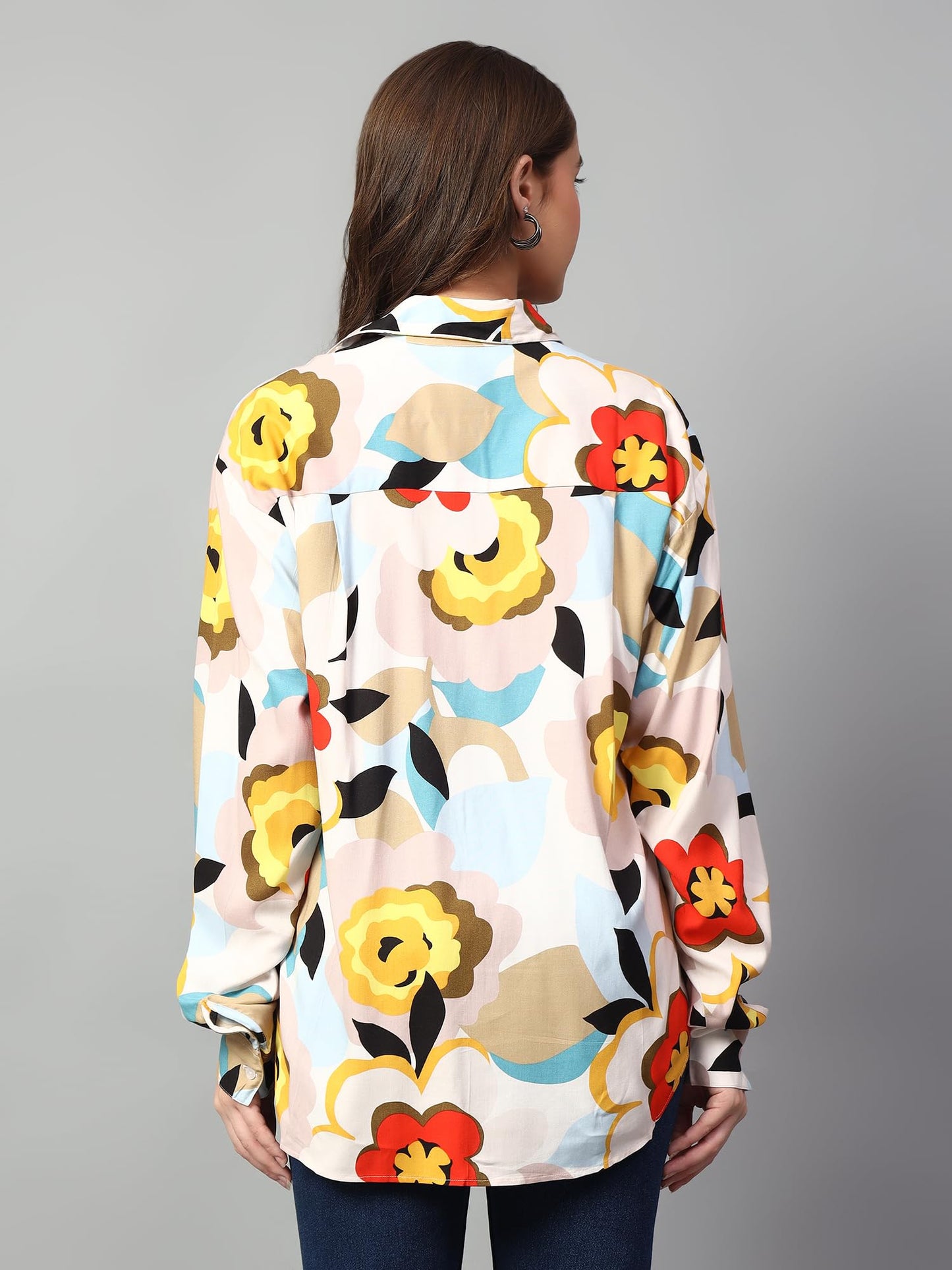 Kotty WomenS Oversized Printed Cotton Blend Stylish Looking Shirts(Multicolor,S)