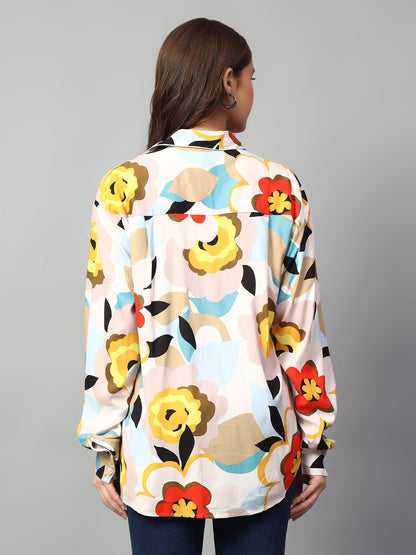 Kotty WomenS Oversized Printed Cotton Blend Stylish Looking Shirts(Multicolor,S)