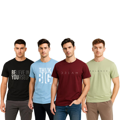 Nobero MenS Graphic Print Regular Fit T-Shirt (1M-Twts-C1298_Black/Aloe Green/Powder Blue/Wine Red