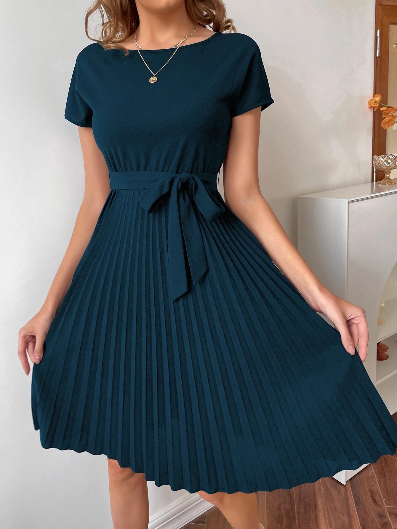 Tagas Women'S Polyester Fit And Flare Knee-Length Dress (Op-3008_Teal)