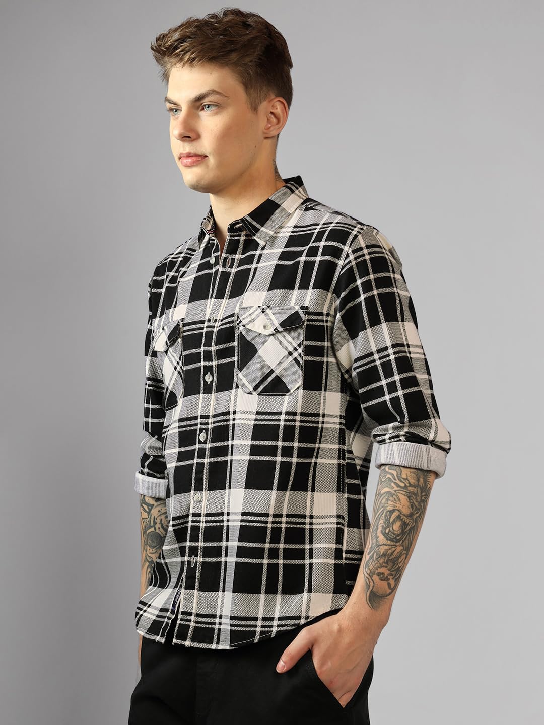 Dennis Lingo MenS | Black | Checks/Flannel | Regular Collar | Full Sleeve | Relaxed | Casual Shirt