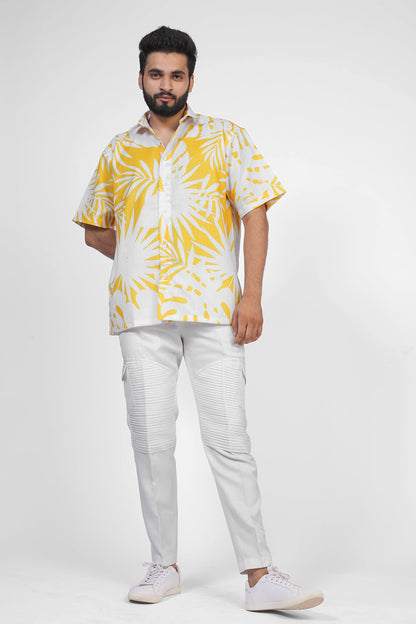 Brown Culture MenS Cotton Blend Abstract Print Shirt With Spread Collared Half Sleeves Standard Length And Button Down Closure