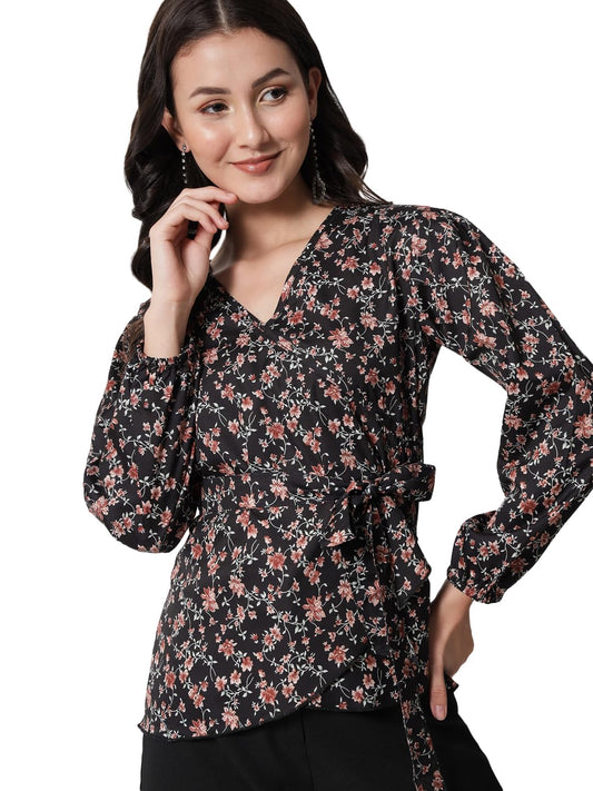 Kotty WomenS Casual Balloon Sleeve Floral Print Multicolor Top