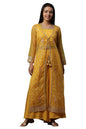 Aurelia Yellow Embroidered Gilet, Crop-Top and Palazzo Set (Size: L)-24FED10619-E606774