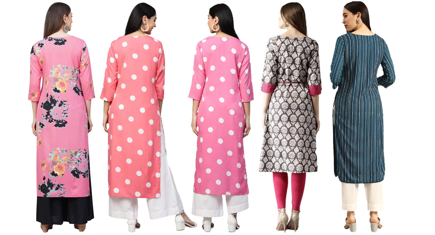 ANNI DESIGNER Women's Crepe Straight Printed Kurta Pack of 5 (Crepe-Combo-NW_010)
