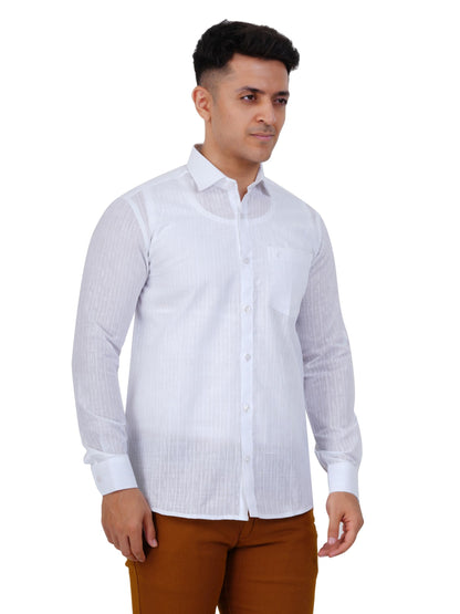 PRAKASAM COTTON Minister Cotton White Full Sleeve Shirt for Mens/White Regular Fit Full Sleeve Transparent with Self Design Shi