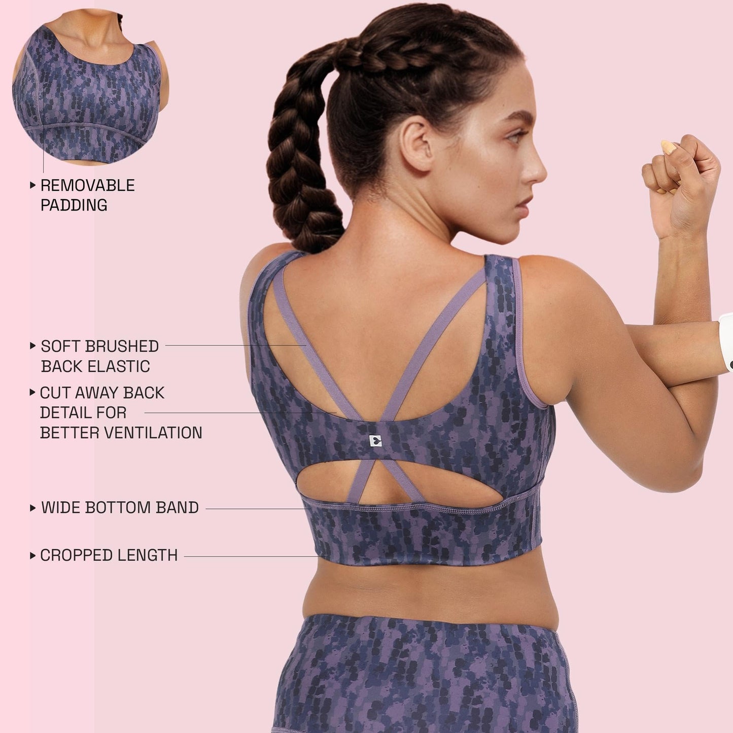 Enamor Womens Polyester Wire Free Casual Padded Sports Bra (A204_Step Brush Print