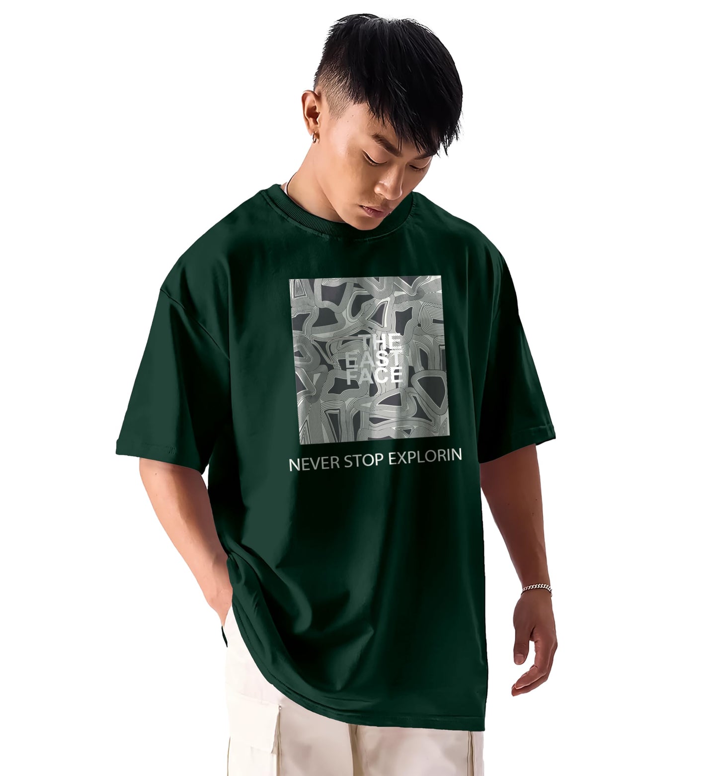 SHODOX Mens 100% Cotton Oversized Half Sleeve Tshirt for Men - Drop Shoulder Front and Back Printed Round Neck Tshirts, Relaxed