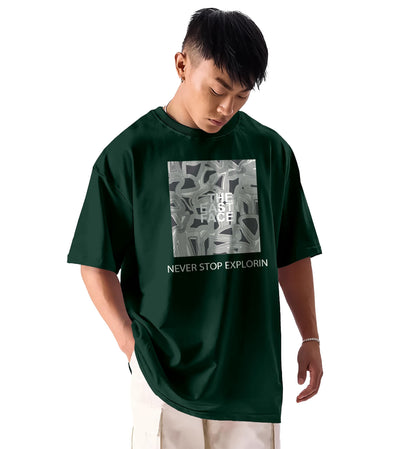 SHODOX Mens 100% Cotton Oversized Half Sleeve Tshirt for Men - Drop Shoulder Front and Back Printed Round Neck Tshirts, Relaxed