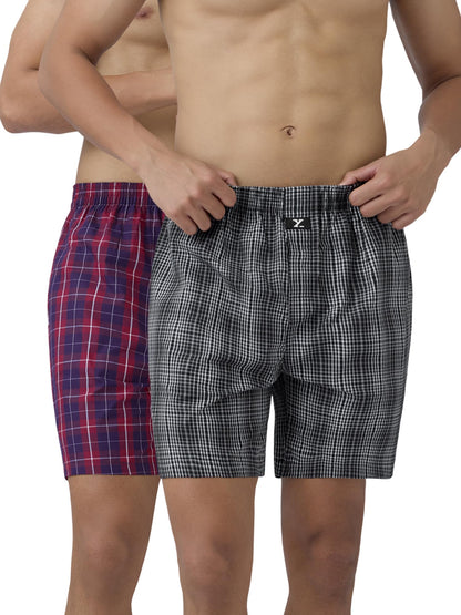 XYXX Mens Super Combed Cotton Checkmate Boxer Shorts Elasticated Waist, Drawstring | Loungewear for Men Pack of 2 (L; Black & W