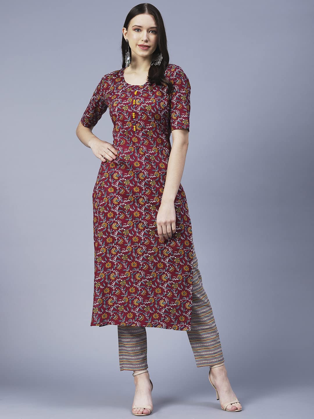ANNI DESIGNER Women's Cotton Blend Printed Straight Kurta with Pant (SLKSW)
