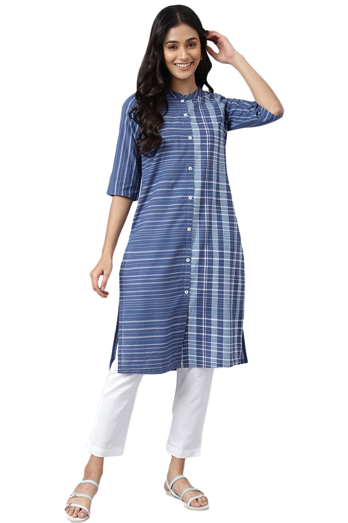 Aurelia Cotton Straight Kurta For Women-22Aua13368-703590_Xs,Deep Blue
