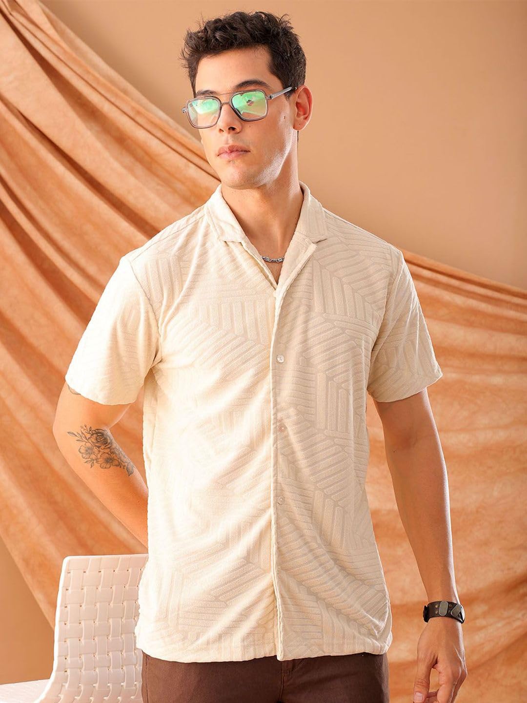 The Indian Garage Co Mens Slim Fit Shirt (1223-SHTKRS-06-01_Cream