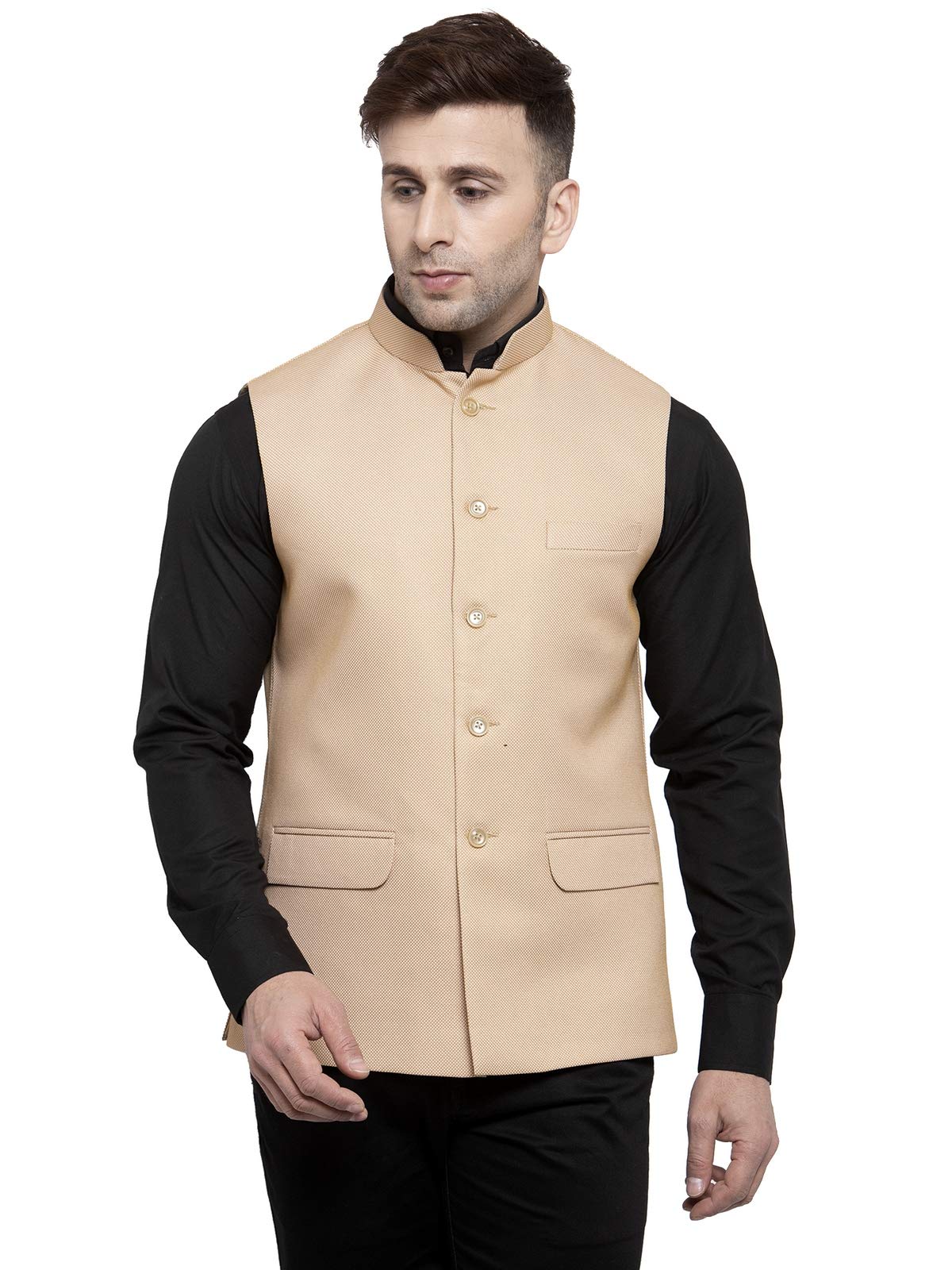 WINTAGE Mens Poly Cotton Festive and Casual Nehru Jacket Vest Waistcoat : Beige, X-Small