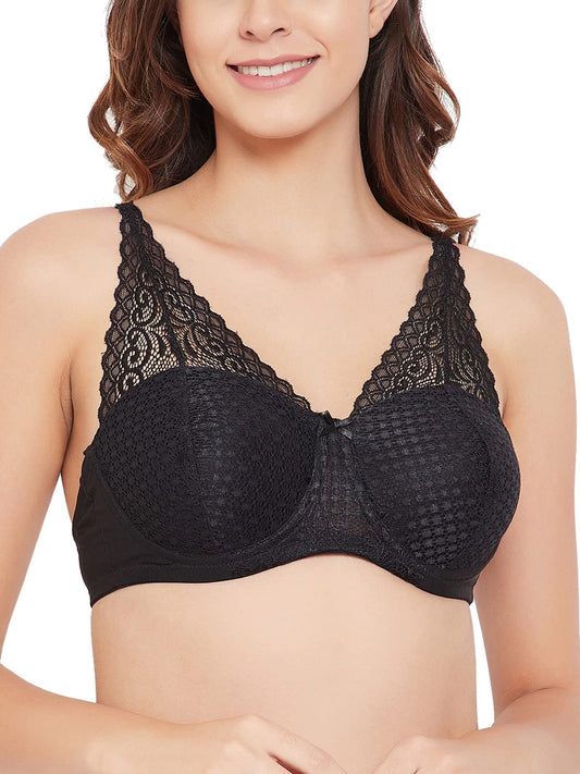 Clovia Womens Lace Padded Underwired Full Cup Bra (BR1949R13_Black_32B)