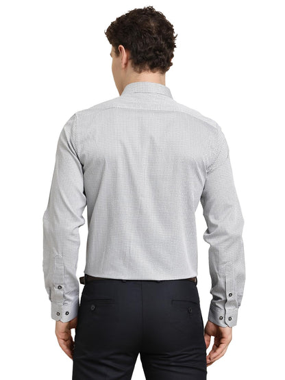 Turtle Men Slim Fit Printed Pure Cotton Grey Formal Shirt