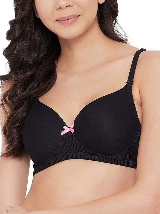 Clovia Womens Level 1 Non-Wired Demi Cup Multiway Push-Up T-Shirt Bra (BR2222A13_Black_40B)