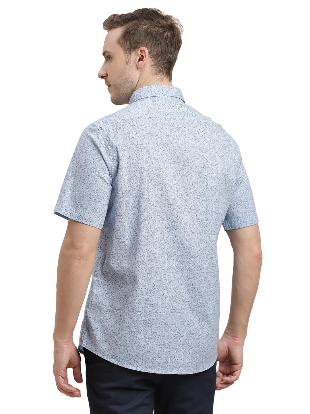 Turtle Men 100% Cotton Slim Fit Light Blue Printed Half Sleeve Casual Shirt