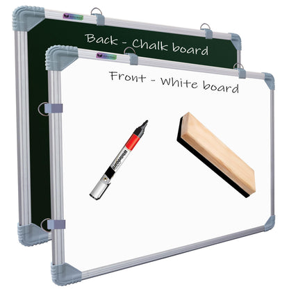 Eduway 1.5X2 Feet Kunj Non-Magnetic Double-Sided White Board And Chalkboard Combo With 1 Marker And 1 Duster | Ideal Use For Hom