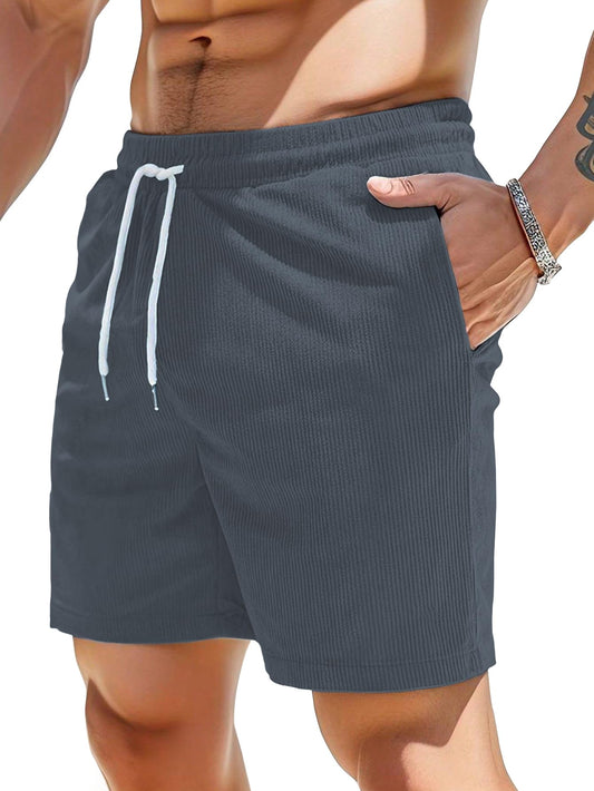 AVANOVA Mens Dark Grey Solid Color Loose Fit Drawstring Short with Pockets, Casual Patch Pocket Waist Letter Print Shorts (Shot