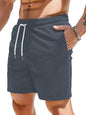 AVANOVA Mens Dark Grey Solid Color Loose Fit Drawstring Short with Pockets, Casual Patch Pocket Waist Letter Print Shorts (Shot