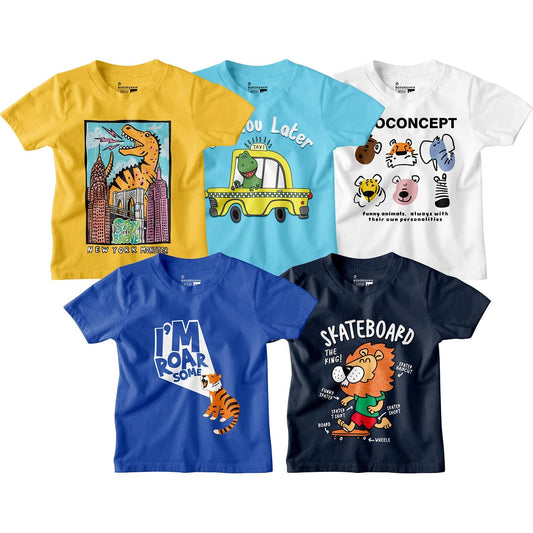 Bon Organik Boys Regular Fit T-Shirt (BON15064_Multi