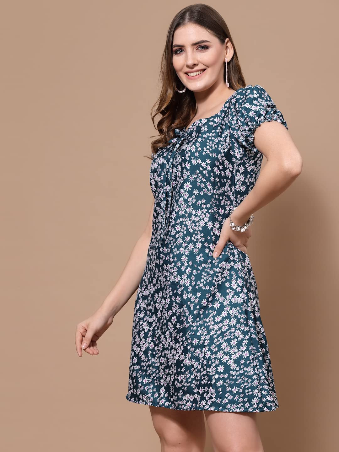 Oomph! Dress For Women Stylish| Summer Vacation Style |Floral Print Puff Sleeve Dress | Lightweight Flared Maxi For Casual & Hol