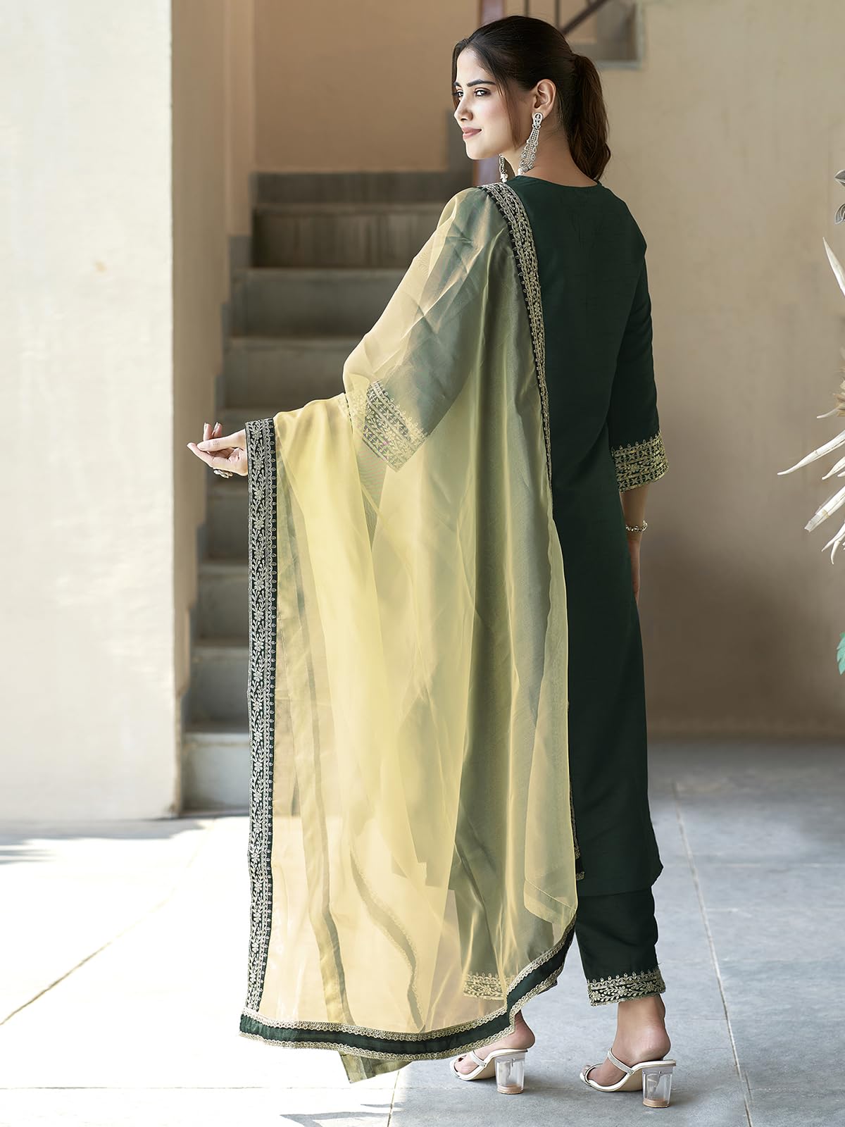 Sanisa WomenS Silk Sequence Embroidery Work Straight Kurta With Pant And Dupatta | Ethnic Set | Suit Set | Kurta Set(104Kbd1136