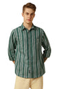 Dennis Lingo Men Olive Stripes Relaxed Fit Full Sleeves Spread Collar Shirt