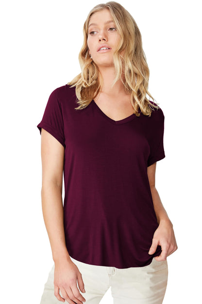 Fabricorn WomenS Solid Regular Fit T-Shirt (Gt01_Ud_Vneck_P_Wine