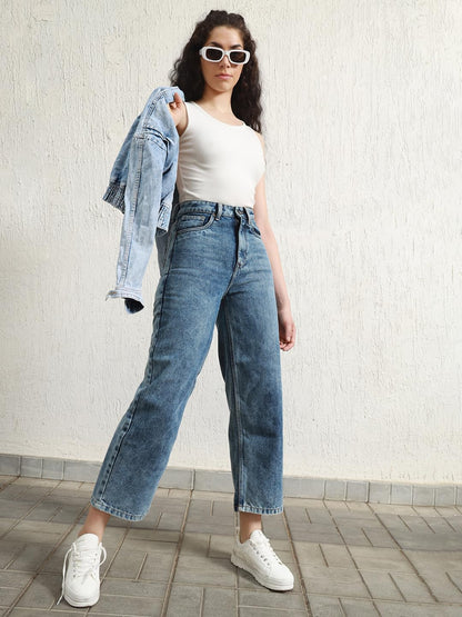 Hubberholme Women Summer Cotton Relaxed Fit High-Rise Smart Casual Jeans 108 Blue