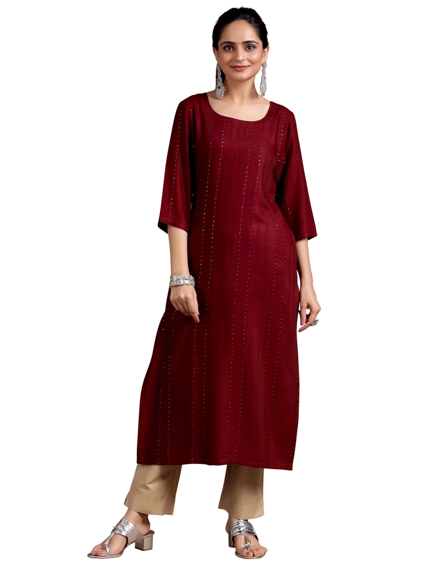 Libas WomenS Viscose Rayon Embellished Straight Kurta (29238O0R Red