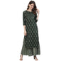 ishin Women's Pure Cotton A-Line Printed Gotta Patti Colourblocked print Green Kurta suit set with Palazzo