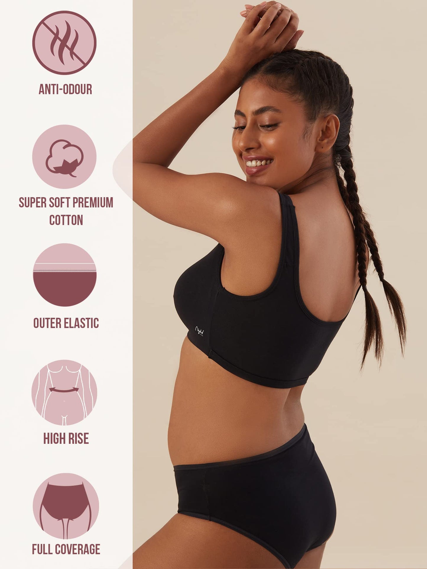 NYKD Cotton Anti-Microbial Panties for Women, Seamless, High Rise, Full Brief, Stretch Full Rear Coverage with Inner Elastic Pan